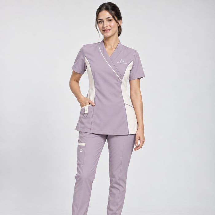 Uniforme antifluido de corte dama, en lila.